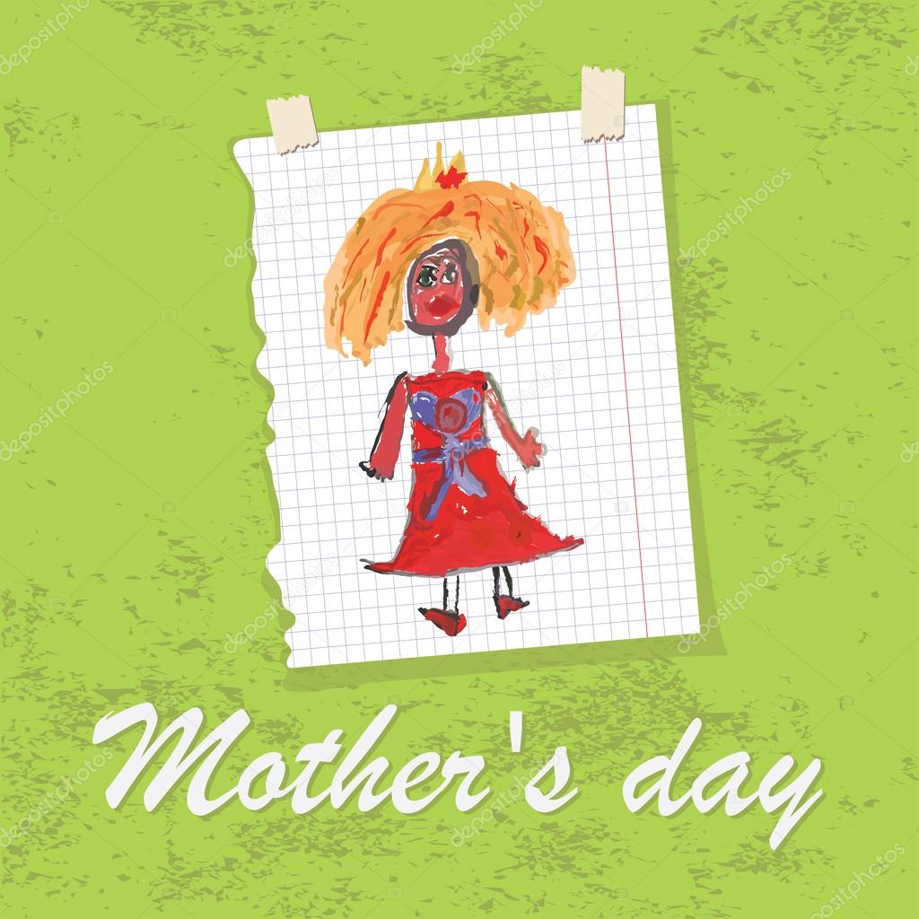 Children's hand drawing greeting card.Doodles.Mother's day