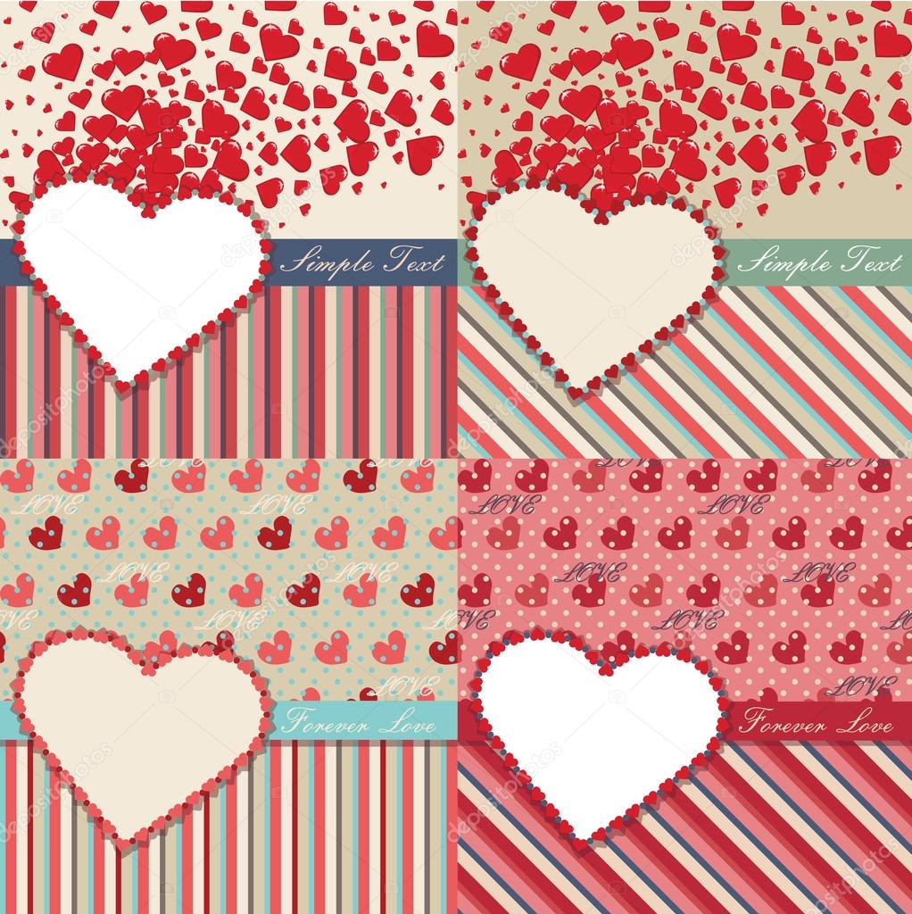 Love romantic Design Template set with hearts and strips