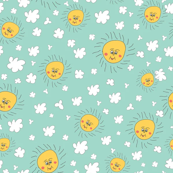Stylish fun seamless pattern with sky, sun, clouds Doodles — стоковое фото