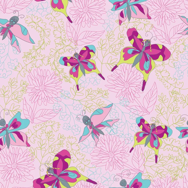 Şık çiçek ve kelebek sorunsuz pattern.doodles — Stok fotoğraf