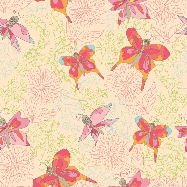 Stylish Vintage floral seamless pattern with butterflies.Doodles — Stock Photo, Image