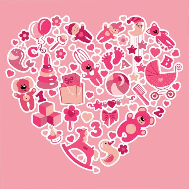 heart.pink renklerde kız bebek için oyuncaklar simgeler