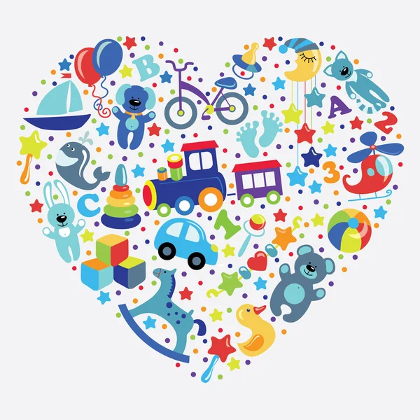 Toys icons for baby boy in form of Heart — Stock Photo, Image