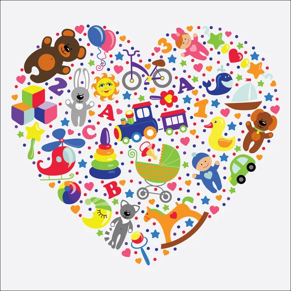 Iconos de juguetes de bebé en el corazón.Set colección —  Fotos de Stock