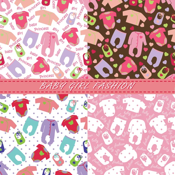 Clothes for newborn baby girl in seamless pattern set — Stock Photo, Image