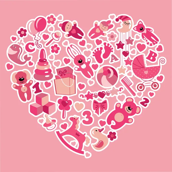 Toys icons for baby girl in Heart.Pink colors — Stock Photo, Image