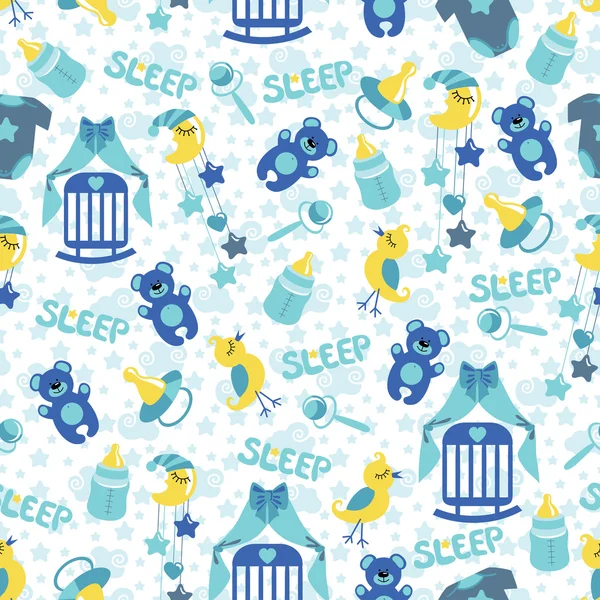 Baby boyl cute seamless pattern. Sleep newborn items collection — Stock Photo, Image