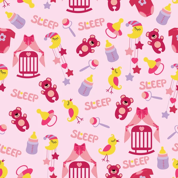 Baby girl cute seamless pattern. Sleep newborn items collection — Stock Photo, Image