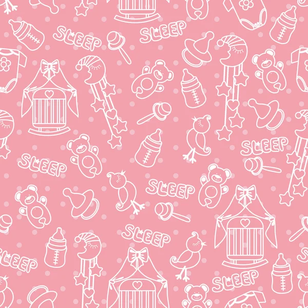 Baby girl cute seamless pattern. Sleep newborn items collection — Stock Photo, Image