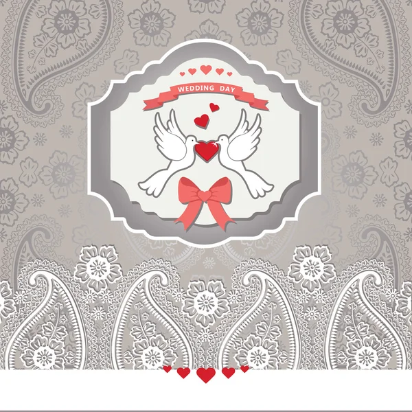 Cute design template.Paisley border lace and cartoon pigeons — Stock Photo, Image