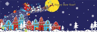 Yeni yıl yatay banner.santa baba şehre geliyor