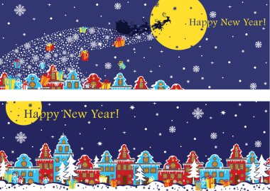 Yeni yıl yatay banner set.santa baba şehre geliyor