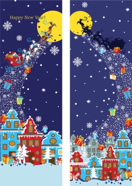 Yeni yıl dikey banner set.santa baba şehre geliyor