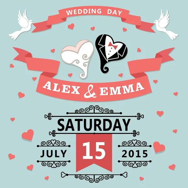 Wedding invitation with cartoon hearts. — Stock Photo, Image