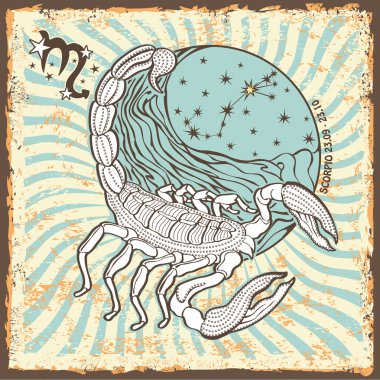 Scorpio zodiac sign.Vintage Horoscope card clipart