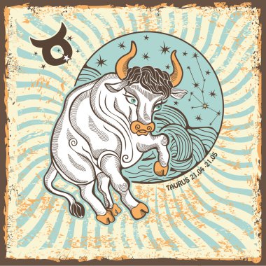 Toros zodiac sign.vintage falı kart