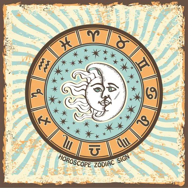 Todos signo do zodíaco em Horóscopo circle.Vintage Horóscopo cartão — Fotografia de Stock