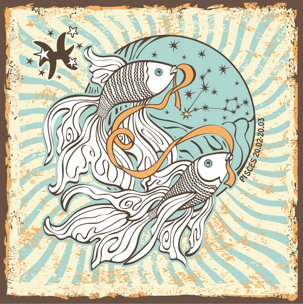 Ryby sign.vintage zodiaku horoskop karta — Zdjęcie stockowe