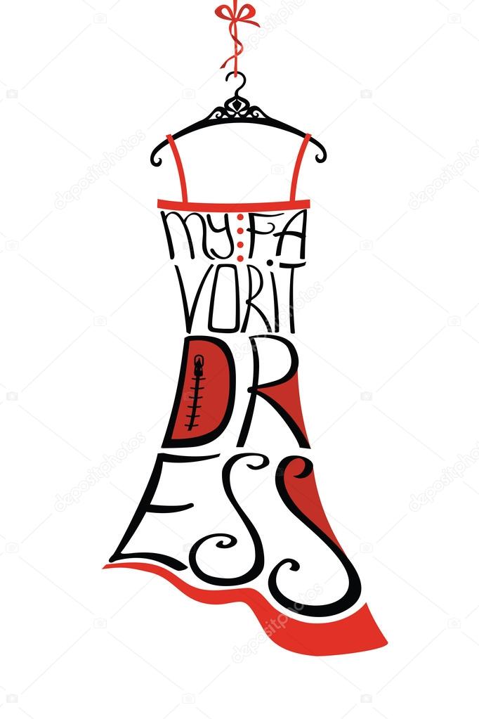 Typography Design.Silhouette of woman dress from words