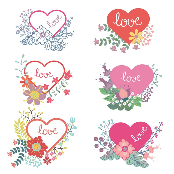 Floral set with hearts. — Stock Photo, Image