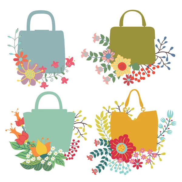 Floral arrangement with handbags. — Stock Photo, Image