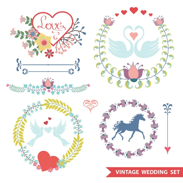 Cute retro floral set with wedding items — Stock Photo, Image