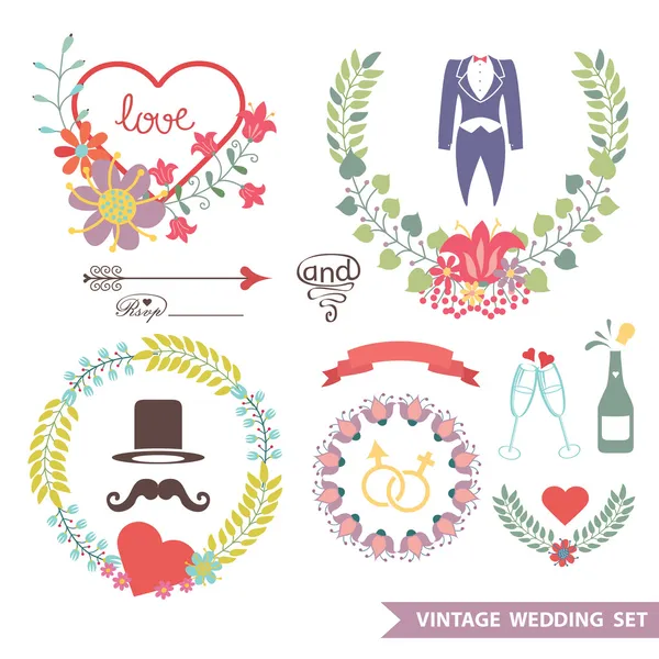 Cute Vintage floral set with wedding items — Stock Photo, Image