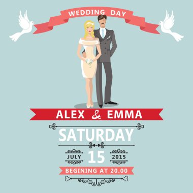 sevimli çizgi gelin damat.