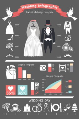 Düğün infographics seti.