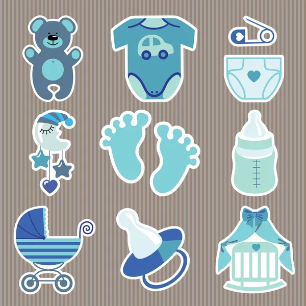 Cute icons for newborn baby boy. — Stock Photo, Image