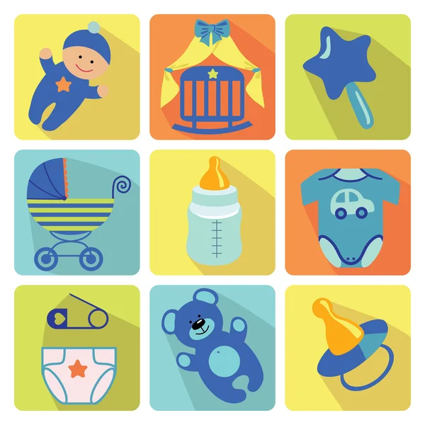 Ícones de desenhos animados bonitos para menino recém-nascido — Fotografia de Stock