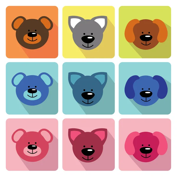 Caras graciosas animales en iconos planos —  Fotos de Stock
