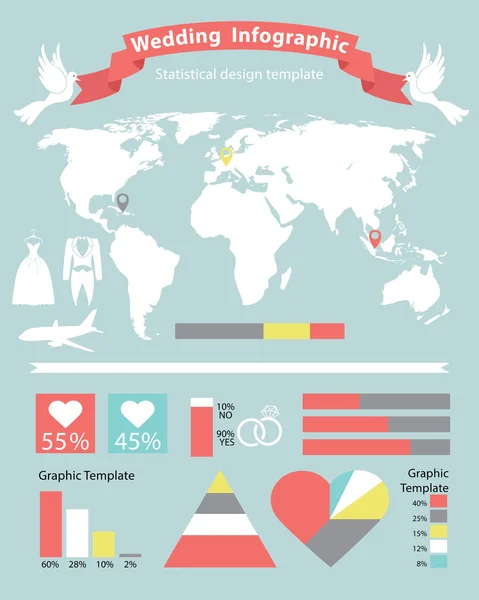 Wedding infographics set with world map — Stok Foto