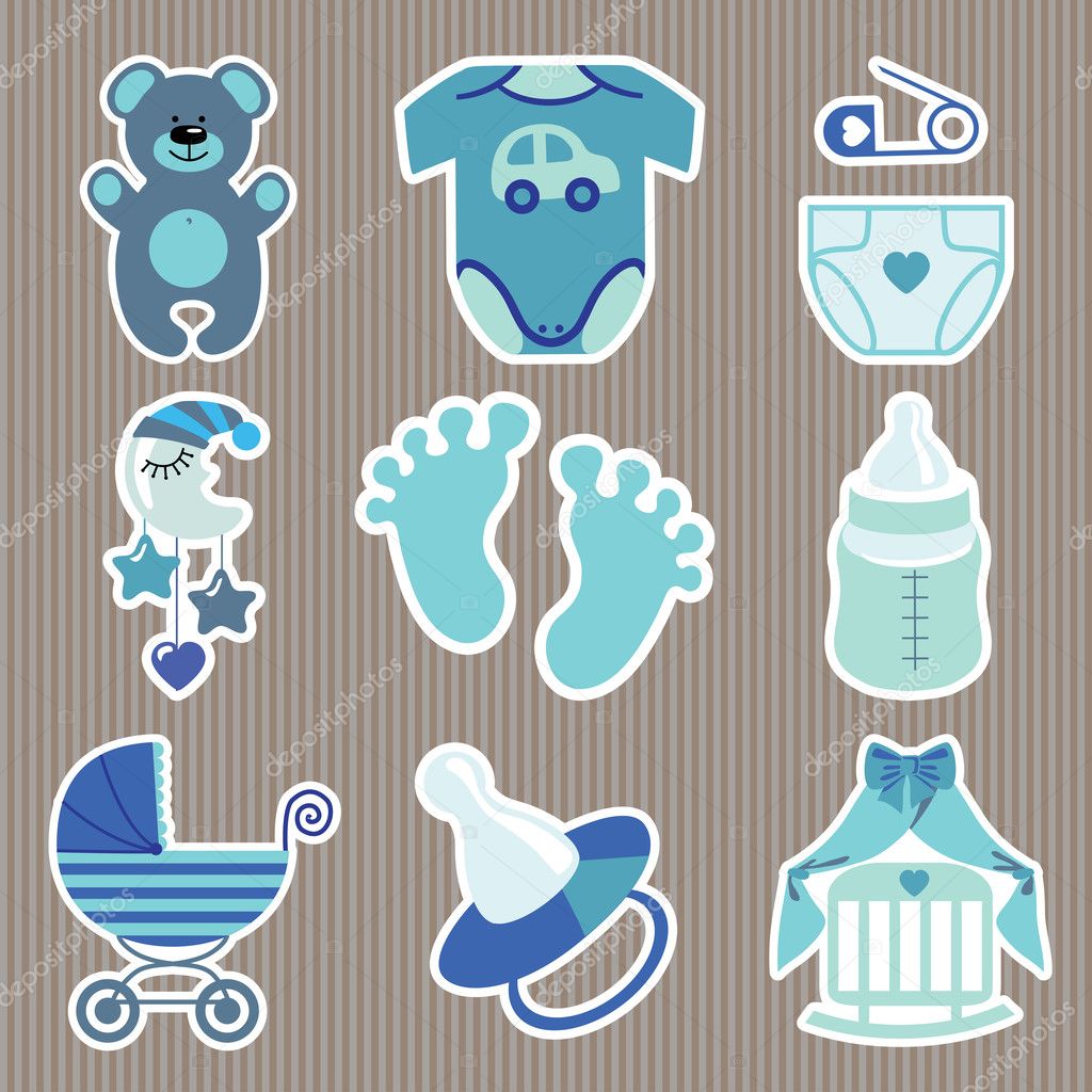 Cute icons for newborn baby boy.