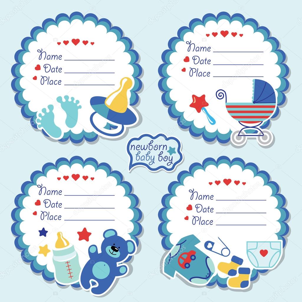 Cute label kit with items for newborn baby boy