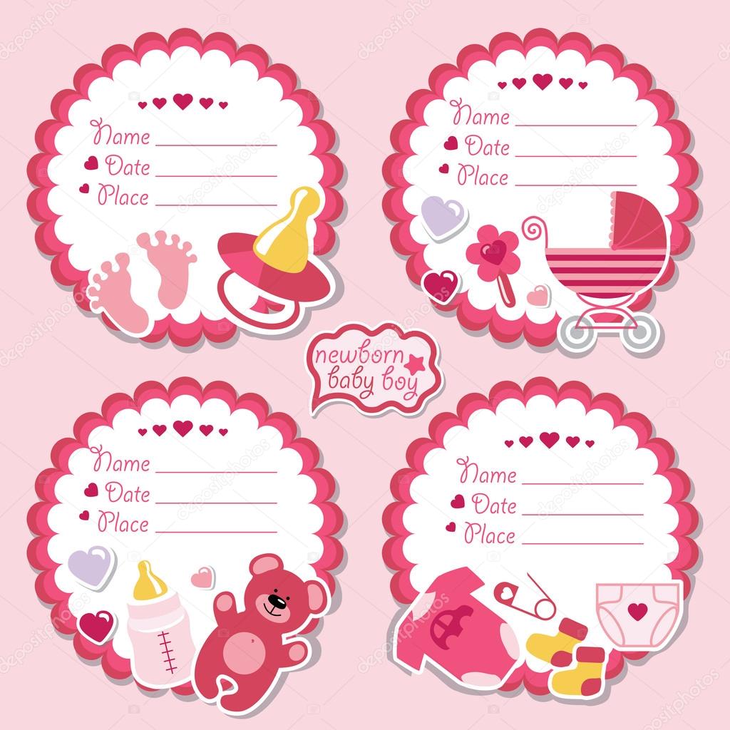Cute label kit with items for newborn baby girl