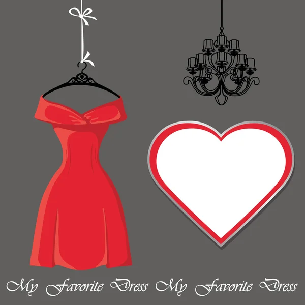 Little red dress with label and chandelier — Stock Photo, Image