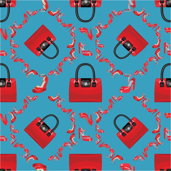 Mode sömlös pattern.high klackskor och handväskor — Stockfoto