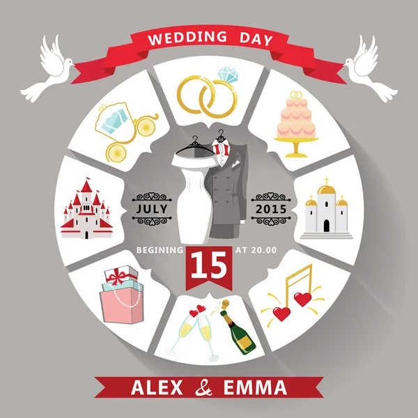 Düğün davetiyesi Infographic style.retro düğün aşınmaya — Stok fotoğraf