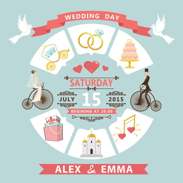 Wedding invitation in infographic style.Retro wedding wear — Stock Photo, Image