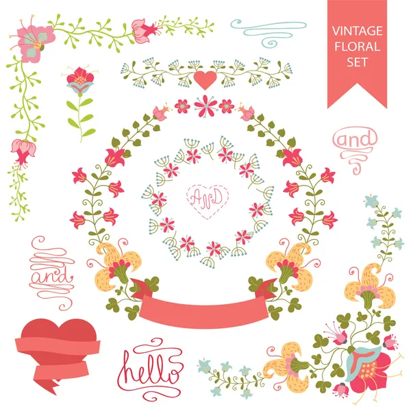 Feestelijke floral set. frames, bloemen, krans — Stockfoto