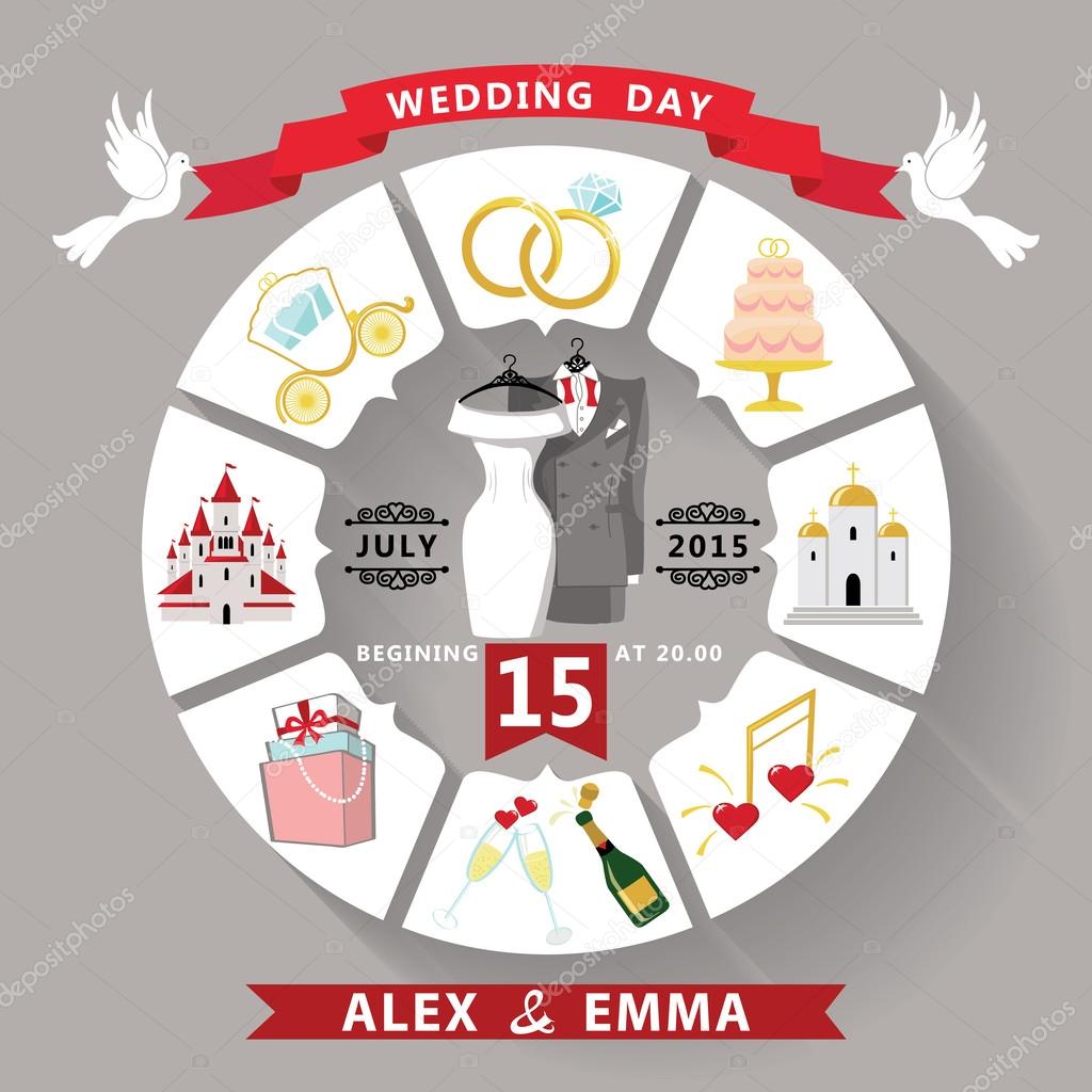 Wedding invitation in infographic style.Retro wedding wear Stock Regarding Wedding Infographic Template