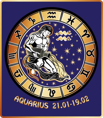 Kova burcu. burç circle.retro illüstrasyon