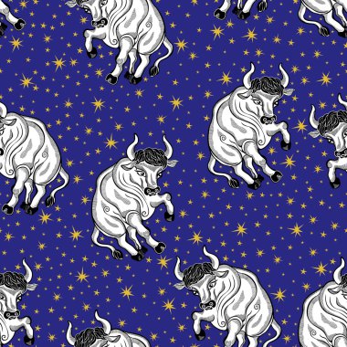 Toros burç işareti ve stars.horoscope seamless modeli