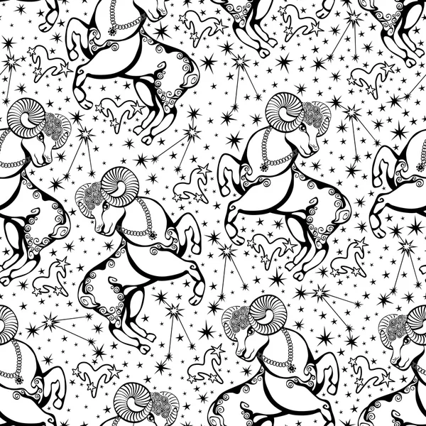 Aries zodiac sign,constellation, stars in seamless pattern — Stock Photo, Image