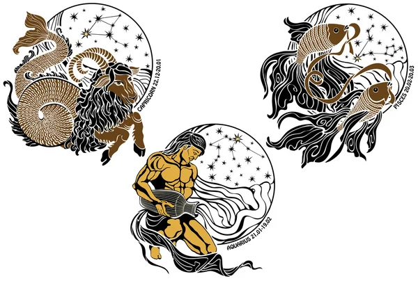 Αιγόκερως, Υδροχόος, Ιχθείς και το zodiac sign.horoscope — Φωτογραφία Αρχείου