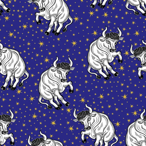 Stier Tierkreiszeichen und Sterne. Horoskop nahtloses Muster — Stockfoto