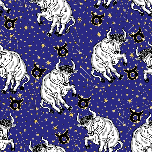 Stier Tierkreiszeichen, Sternbild, Sternen.Horoskop nahtlose Patte — Stockfoto