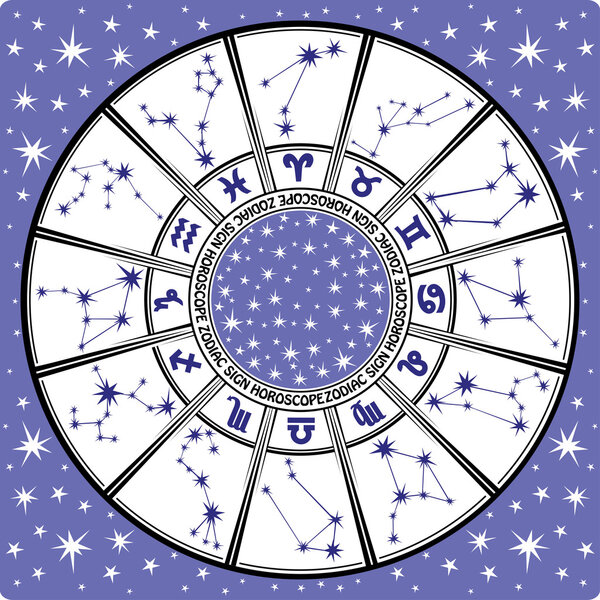 Zodiac sign and constellations.Horoscope circle.Black and white