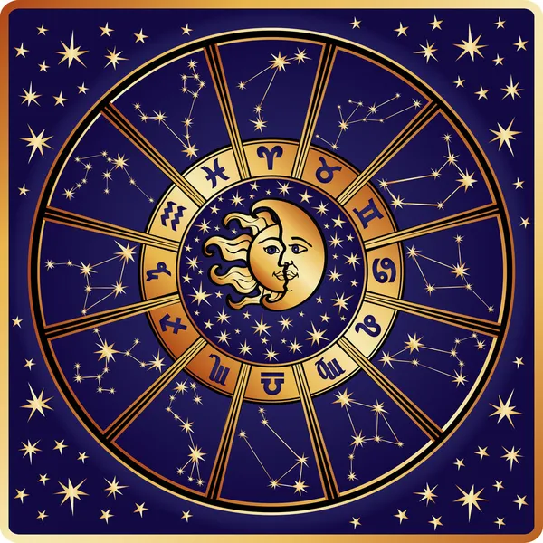 Zodiac sign and constellations.Horoscope circle.Retro — Stock Photo, Image